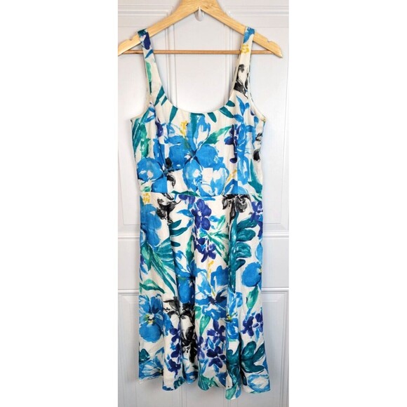 Lauren Ralph Lauren 100% Linen Floral Midi with pockets! Dress Size 8 - Picture 1 of 8